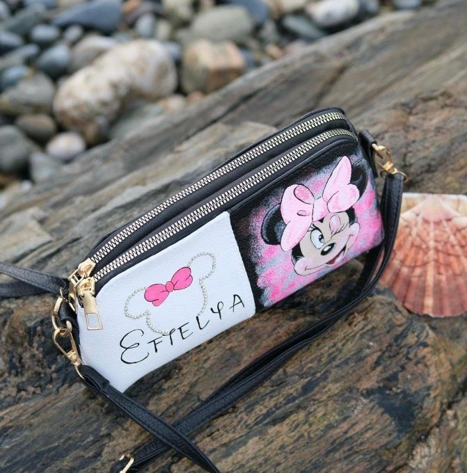 sac bandoulière minnie prénom personnalisé