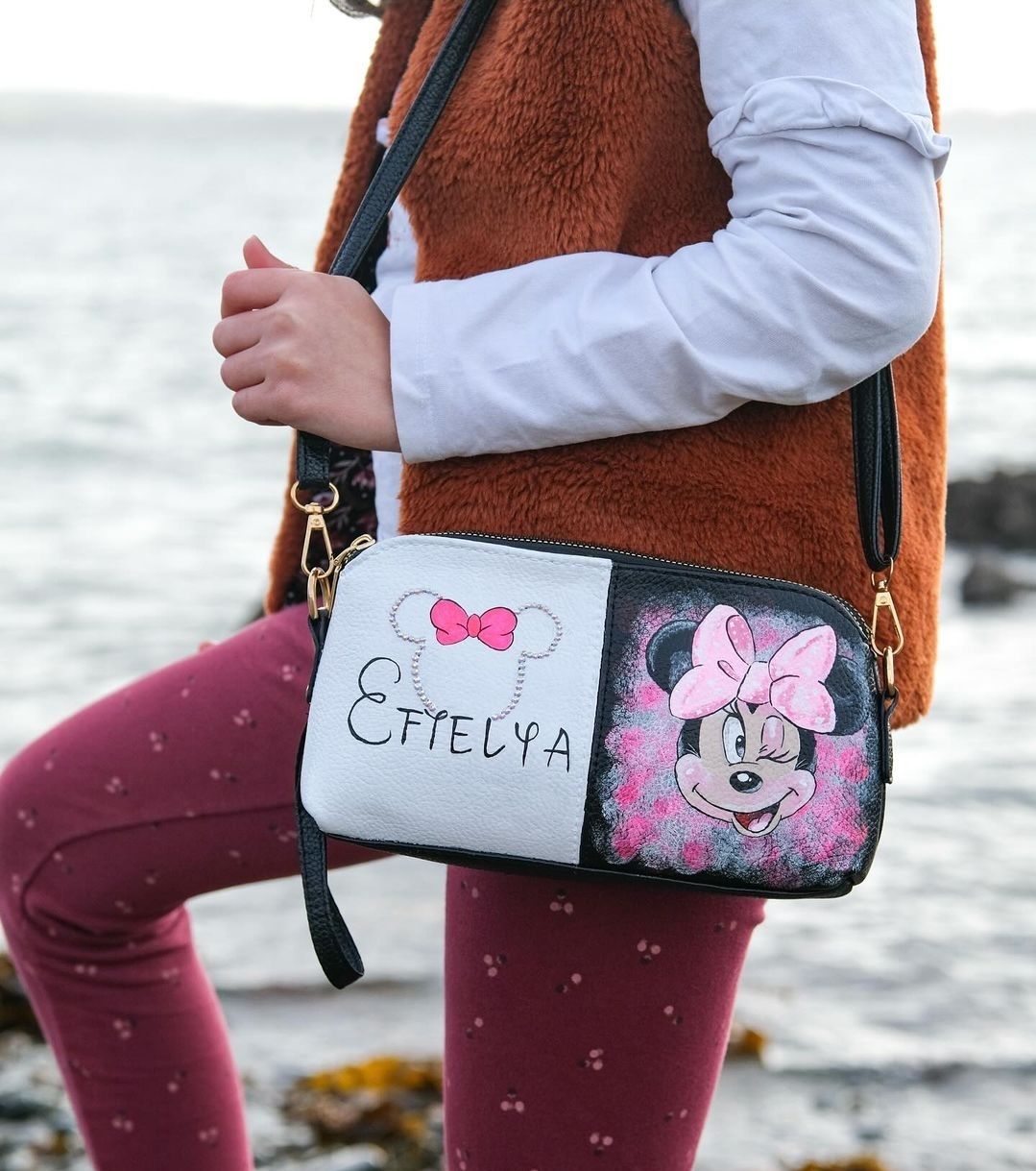 sac bandoulière minnie prénom personnalisé